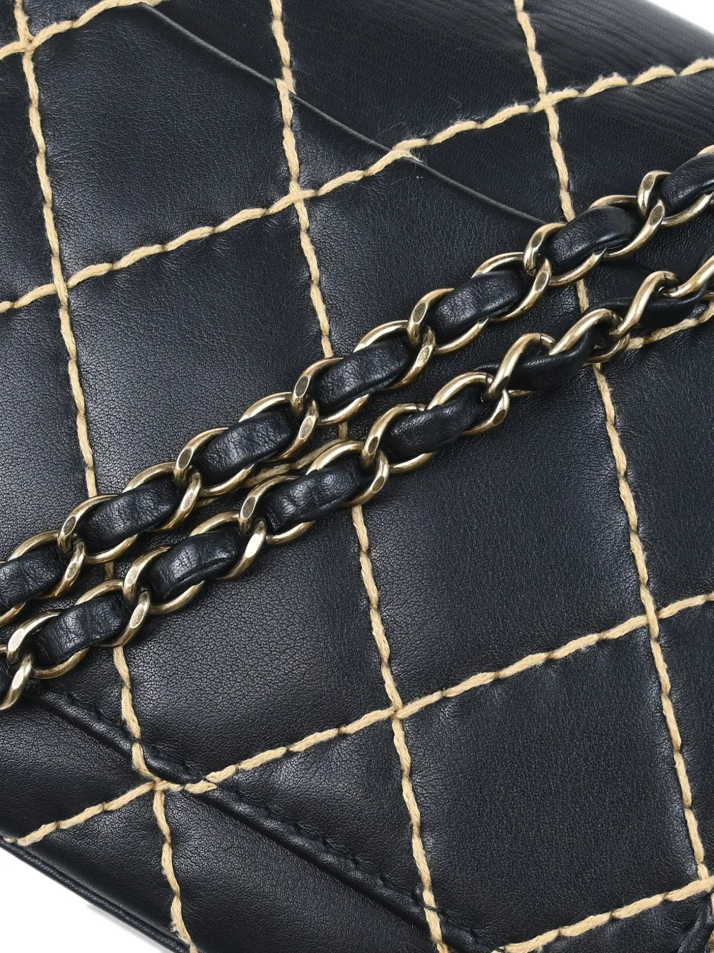 Pre-owned Chanel 2000 Wild Stitch Single Flap Shoulder Bag In Black