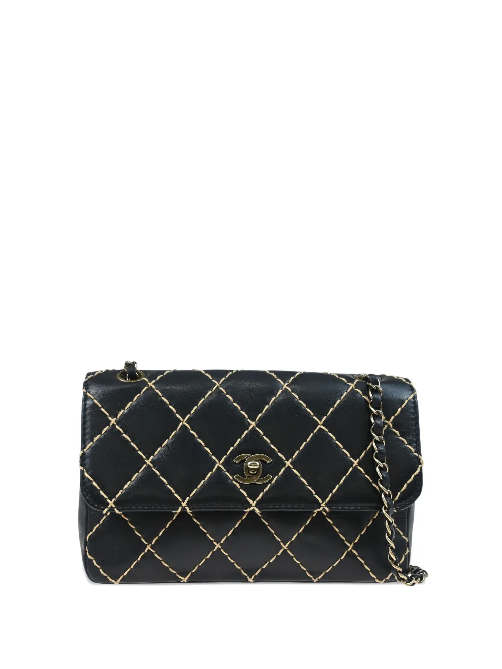 CHANEL Pre-Owned 2000 ワイルドステッチ シングルフラップ ショルダーバッグ - ブラック CHANEL Pre-Owned 2000 ワイルドステッチ シングルフラップ ショルダーバッグ - ブラック