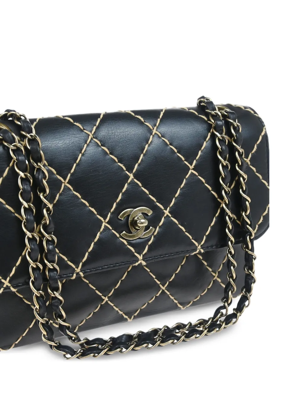 Pre-owned Chanel 2000 Wild Stitch Single Flap Shoulder Bag In Black