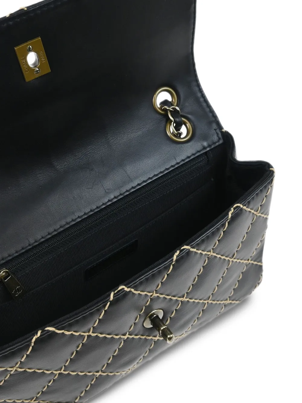 Pre-owned Chanel 2000 Wild Stitch Single Flap Shoulder Bag In Black