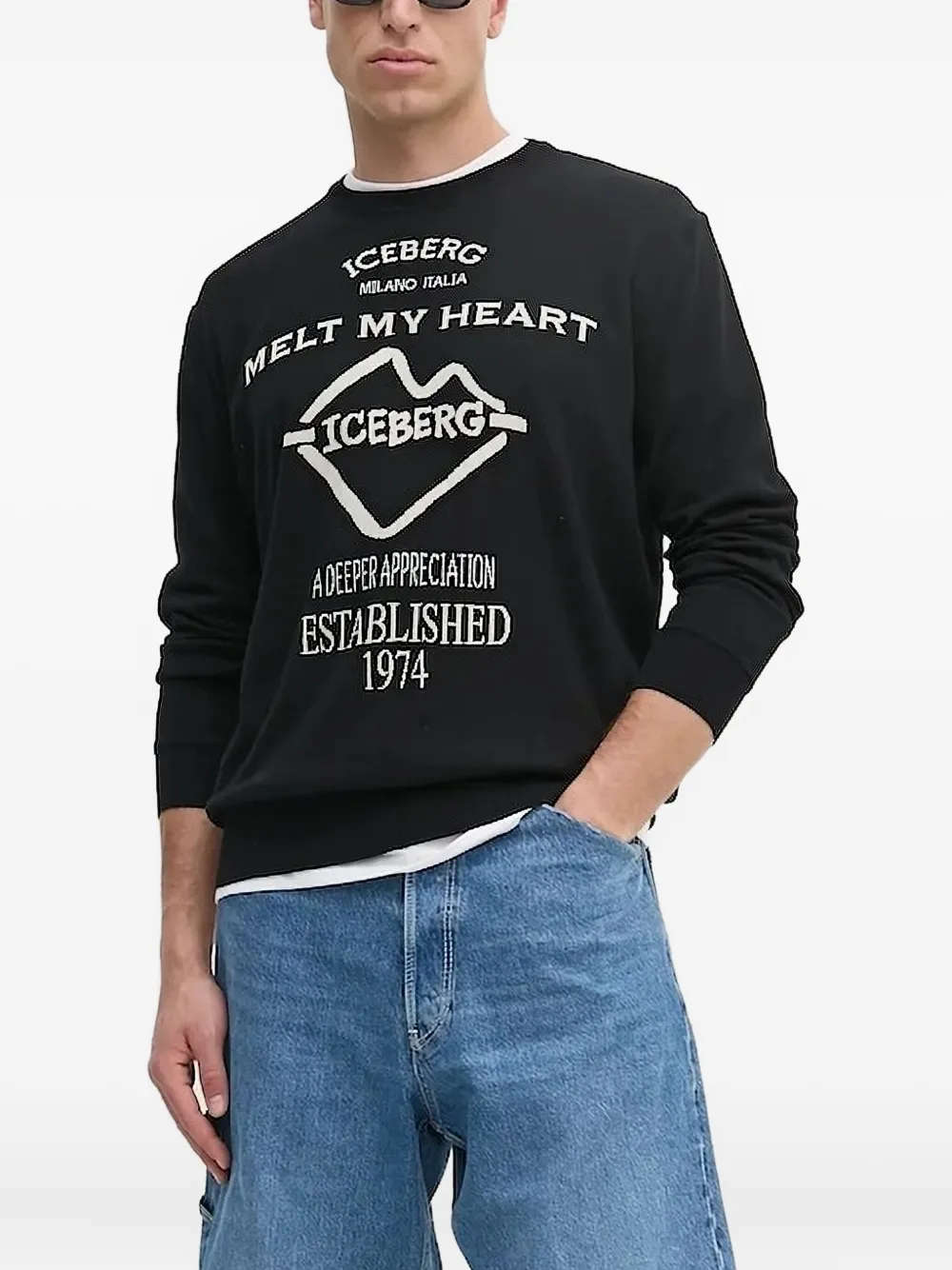 Iceberg graphic-lettering crew-neck sweatshirt | Black | Image 1