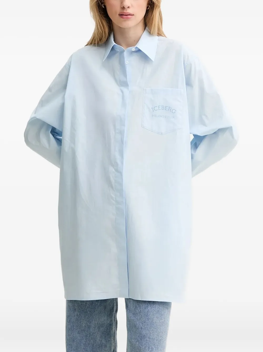 Iceberg Logo-embroidered Pocket Shirt In Blue