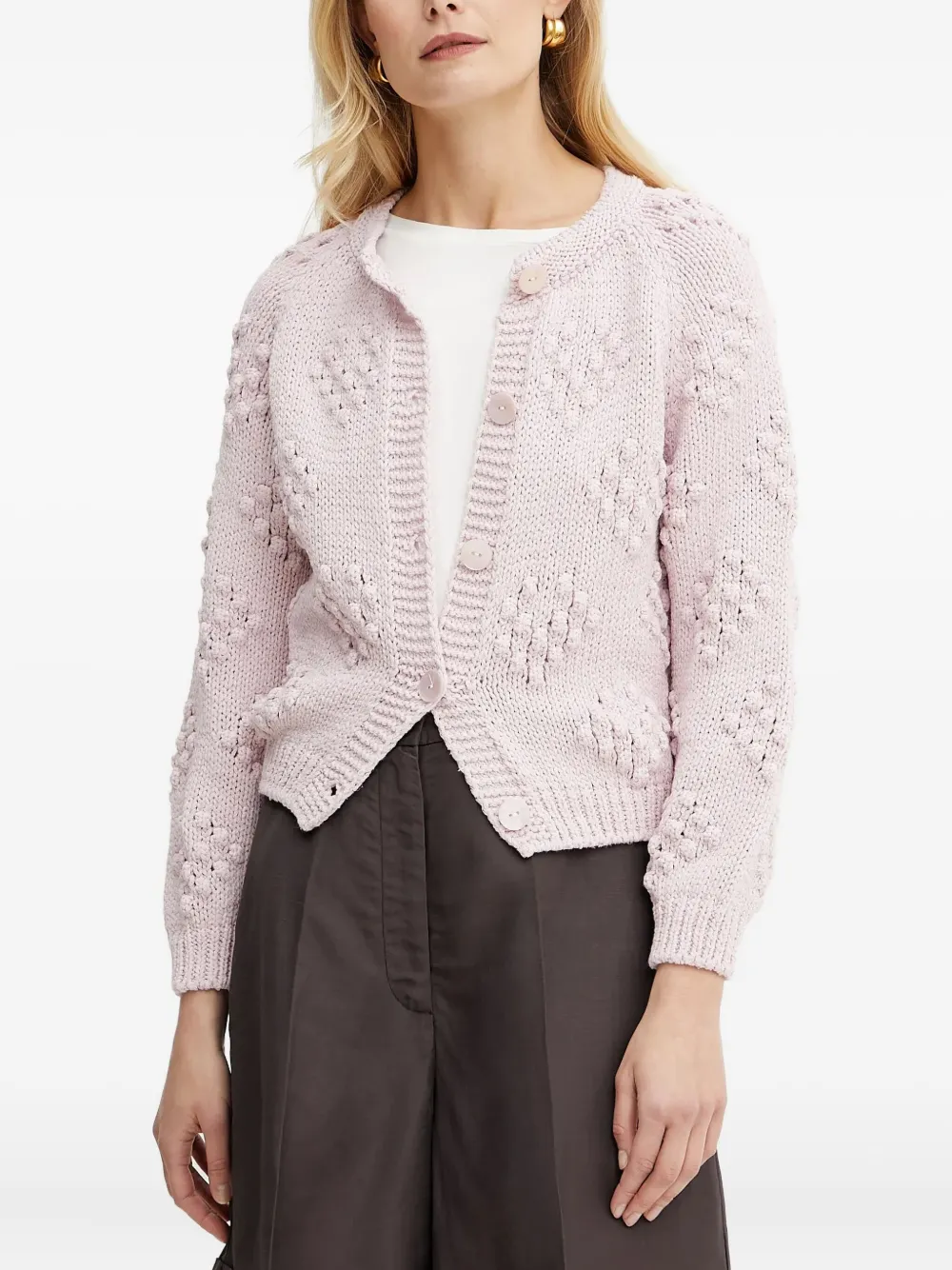 heart-pattern bobble cardigan