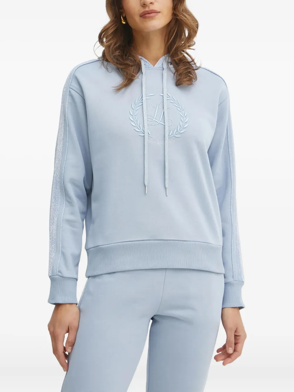 embroidered-logo sleeve-detail hoodie