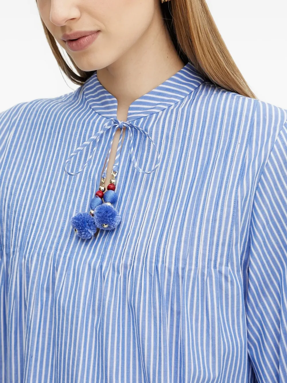 LUISA SPAGNOLI Gestreepte blouse met pompondetail Blauw