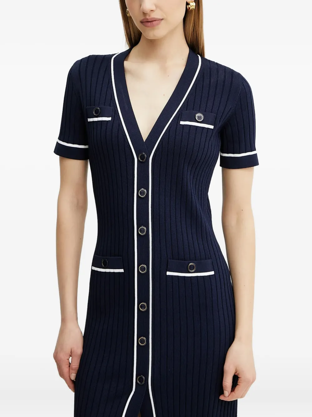 Luisa Spagnoli Ribbed Button-front Dress In Blue