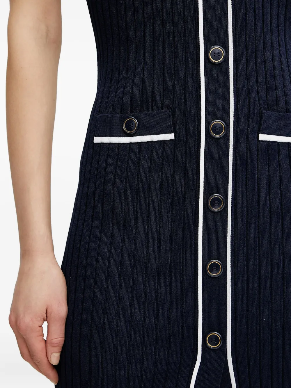 Luisa Spagnoli Ribbed Button-front Dress In Blue