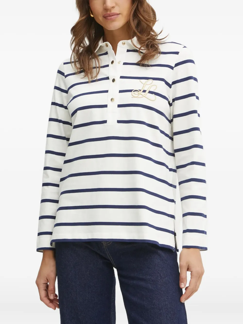 striped embroidered polo top