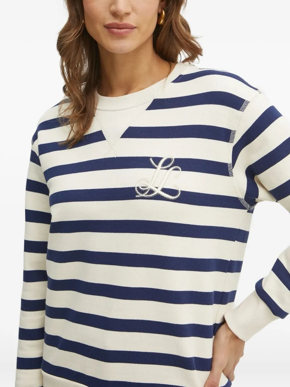 Luisa Spagnoli Embroidered Striped Sweatshirt In White