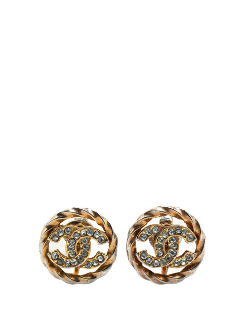 CHANEL Pre-Owned 20th Century Gold Plated CC Rhinestones Clip on Earrings costume earrings