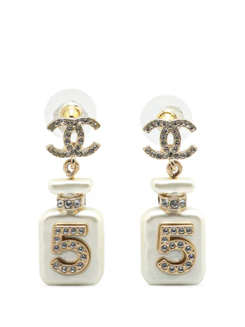 CHANEL Pre-Owned 2022 ゴールドプレーテッド＆パール レジン クリスタル ココマーク No 5 パフュームボトル コスチューム ドロップピアス