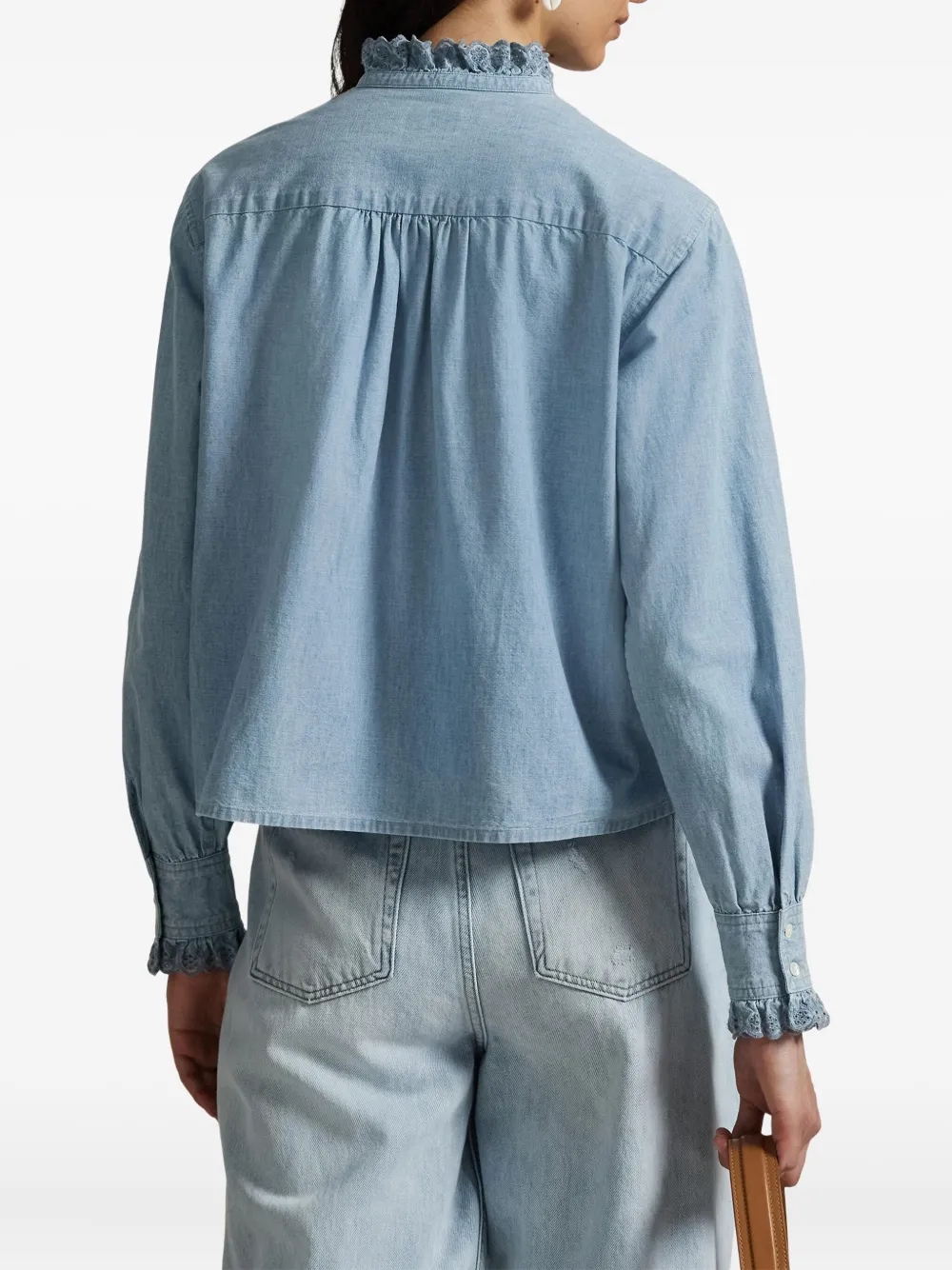 Polo Ralph Lauren Denim blouse met ruchekraag Blauw
