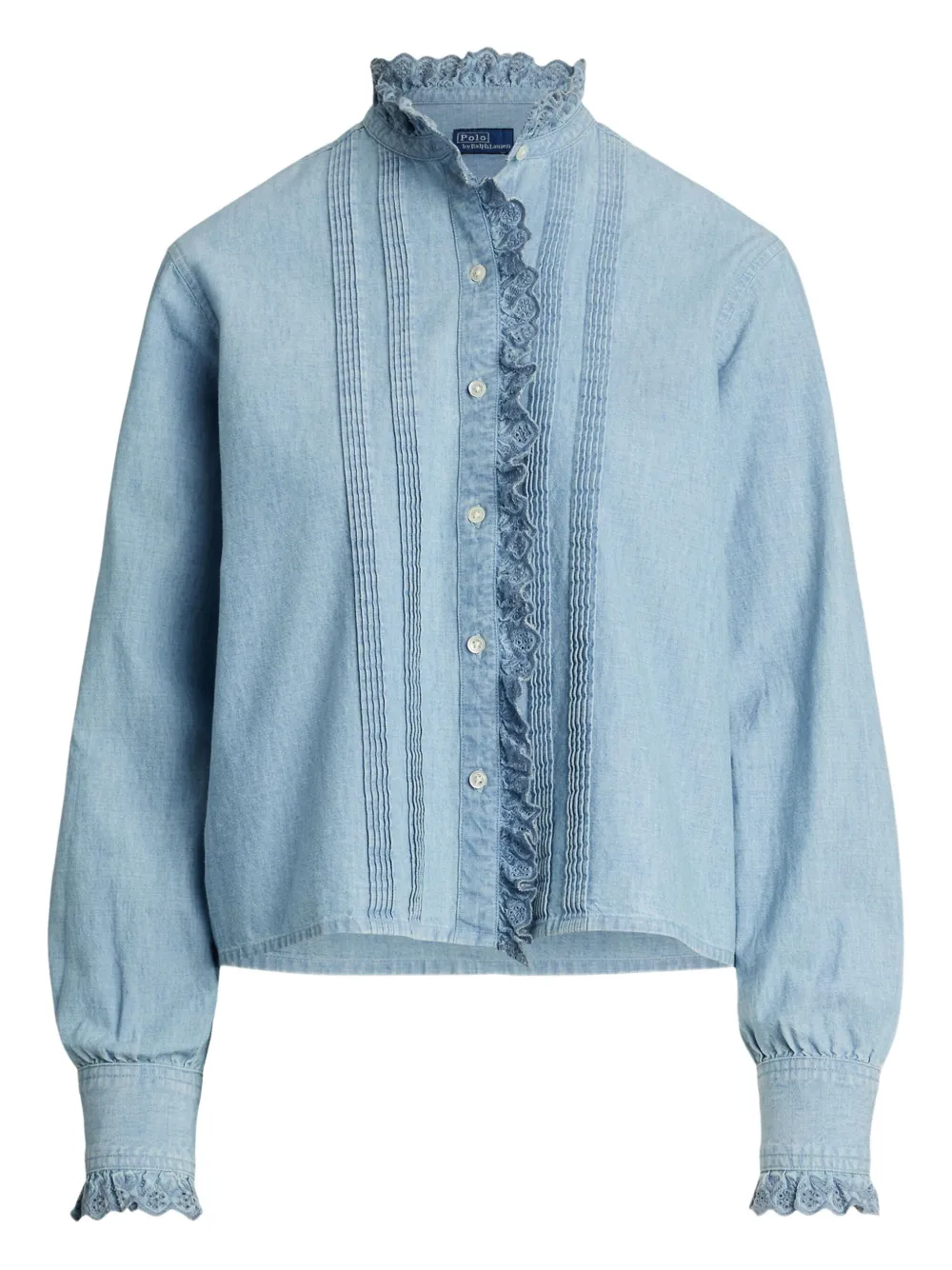 Polo Ralph Lauren Denim blouse met ruchekraag Blauw