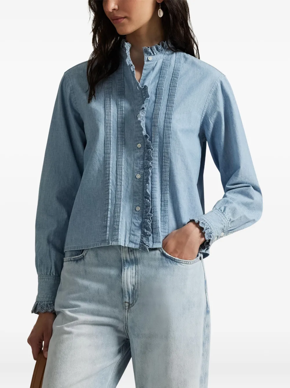 Polo Ralph Lauren Denim blouse met ruchekraag Blauw