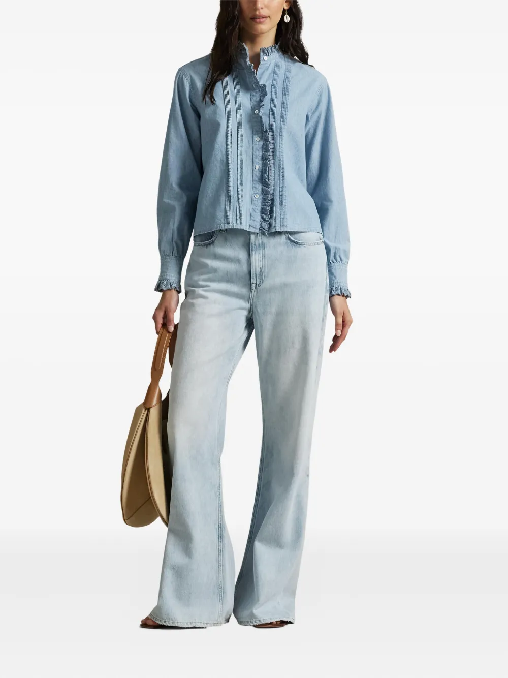 Polo Ralph Lauren Denim blouse met ruchekraag Blauw