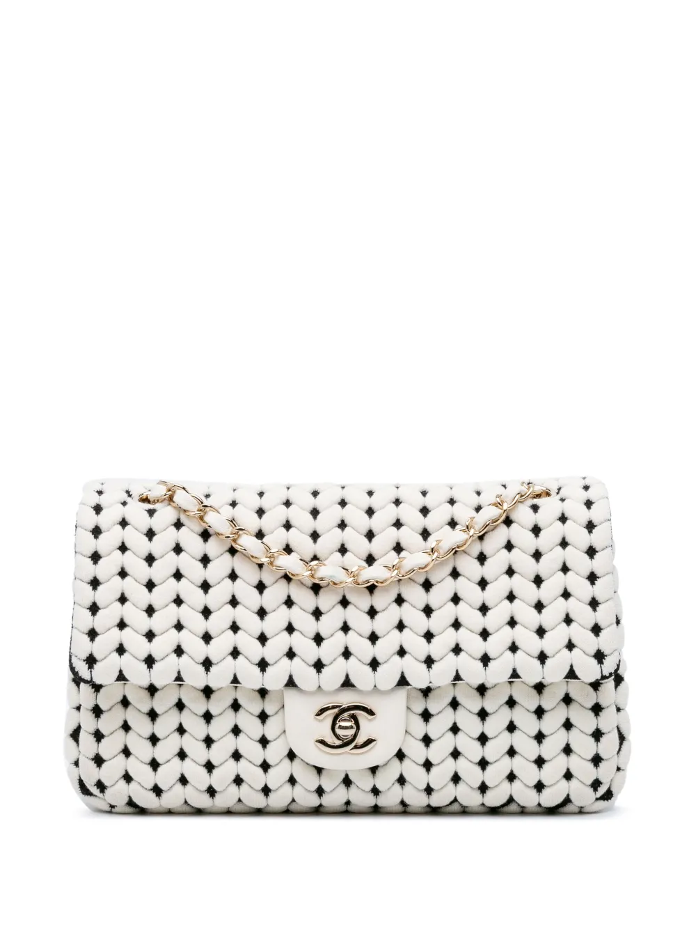 CHANEL Pre-Owned 2019 Medium Calfskin and Wool Knit Single Flap shoulder bag | Black | Image 1