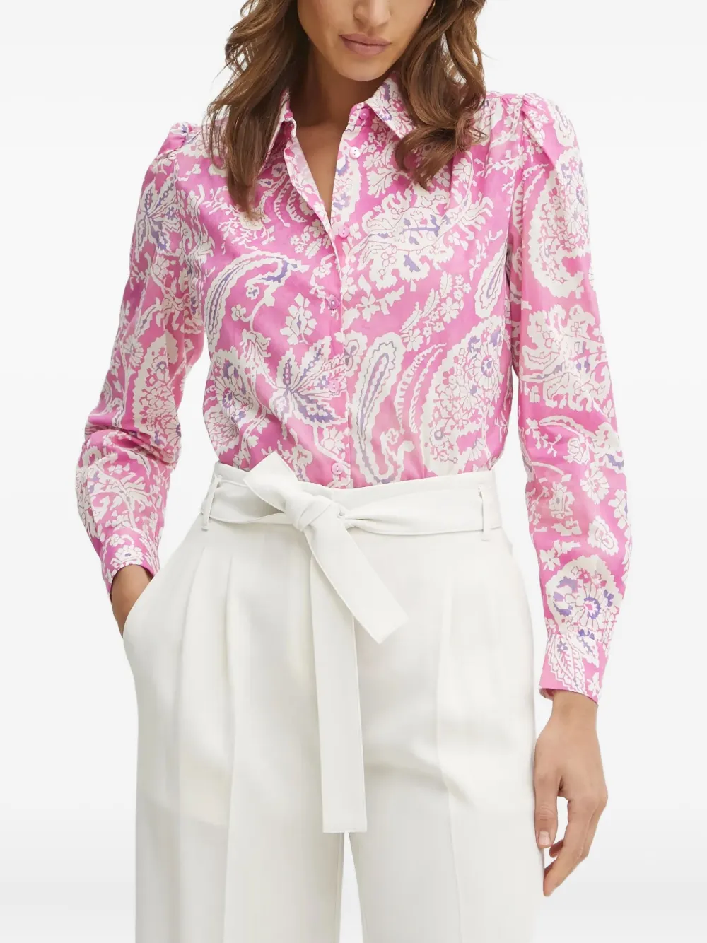paisley-print puff-sleeve shirt
