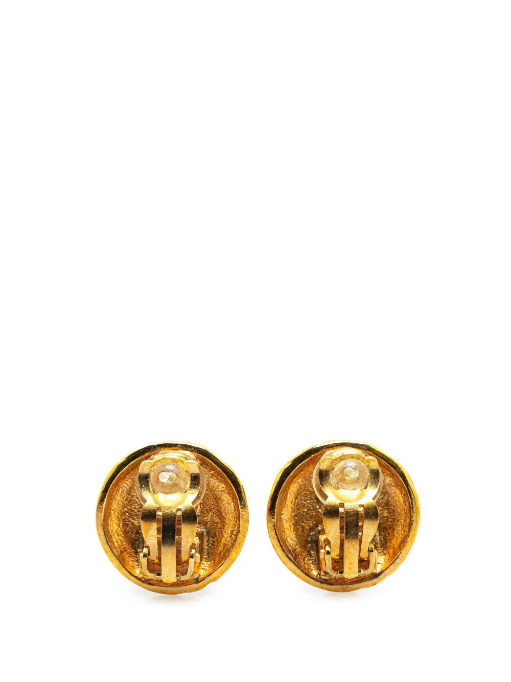 Pre-owned Chanel 1997 Gold Plated Cc Round Clip On Earrings Costume Earrings
