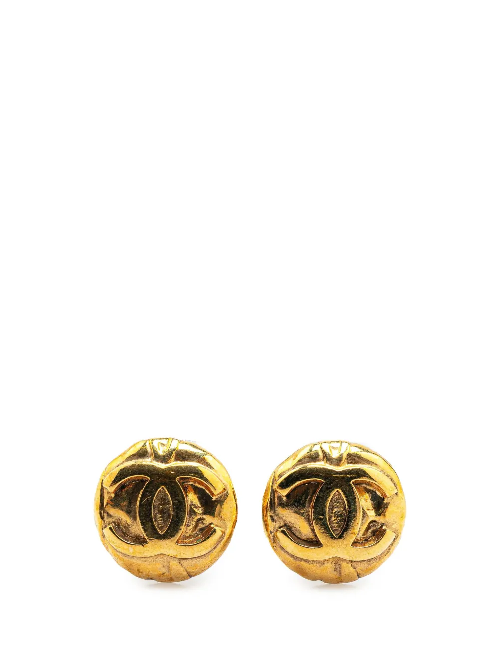 Pre-owned Chanel 1997 Gold Plated Cc Round Clip On Earrings Costume Earrings