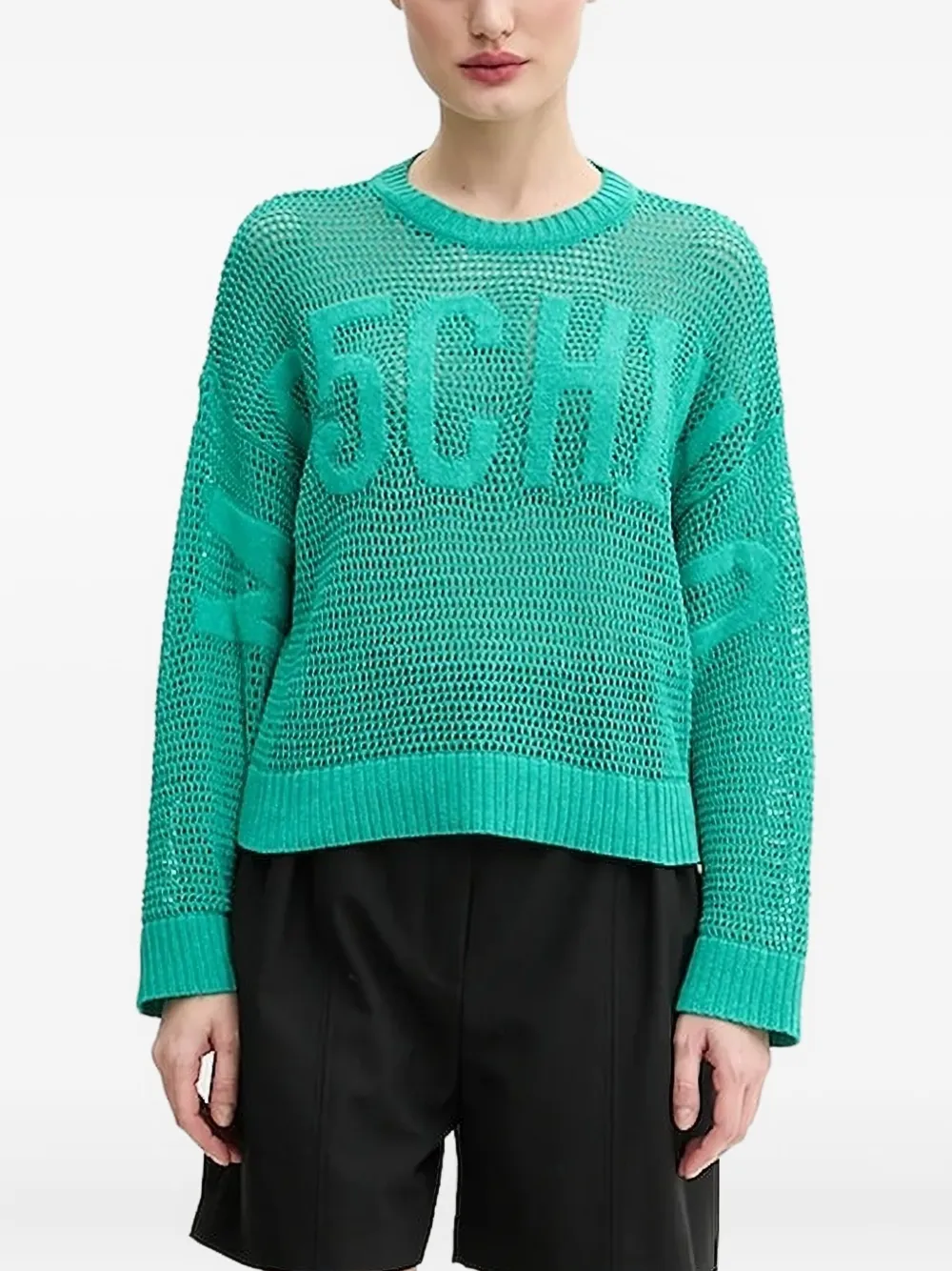 MOSCHINO JEANS open-knit crew-neck sweater | Green | Image 1