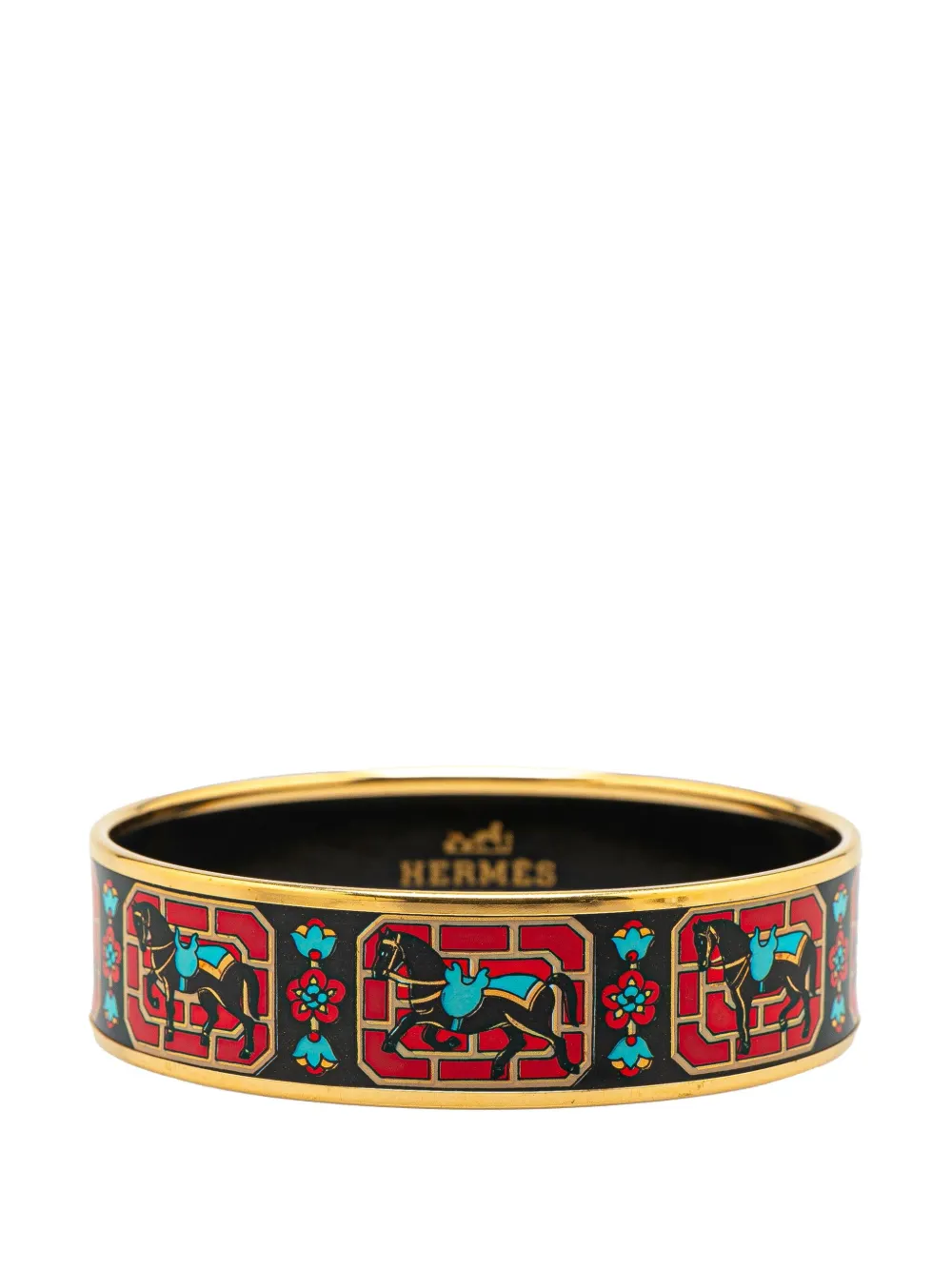 Hermès Pre-Owned 20th Century ワイド ホース エナメルバングル 65 コスチューム ブレスレット - ブラック Hermès Pre-Owned 20th Century ワイド ホース エナメルバングル 65 コスチューム ブレスレット - ブラック