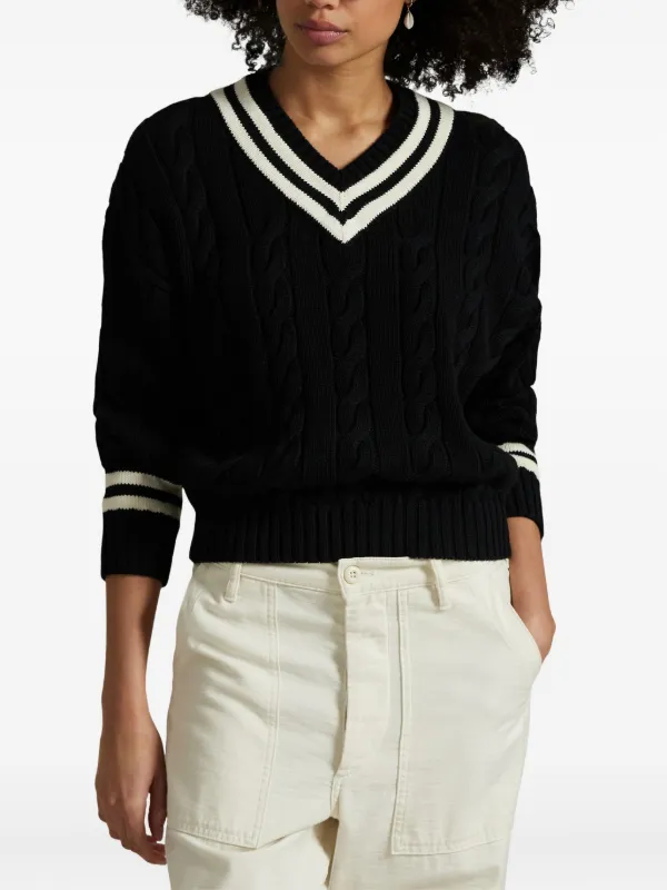 Polo Ralph Lauren cable-knit V-neck Sweater | Black | FARFETCH
