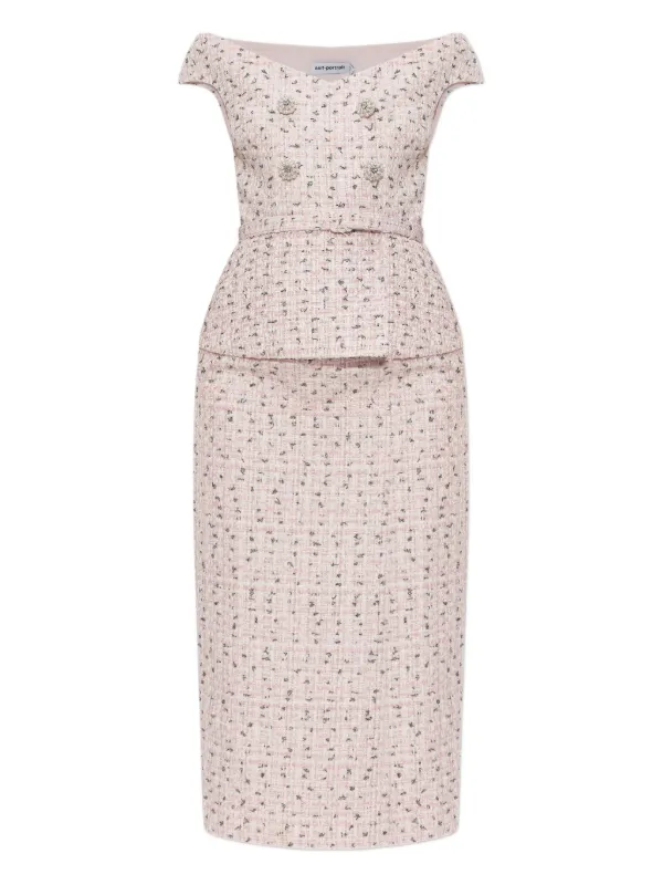 pink boucle midi dress Pink Boucle Pearl Midi Dress self-portrait-US