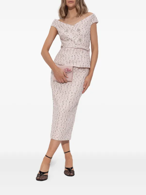 Self-Portrait Boucl Midi Dress | Pink | FARFETCH GE