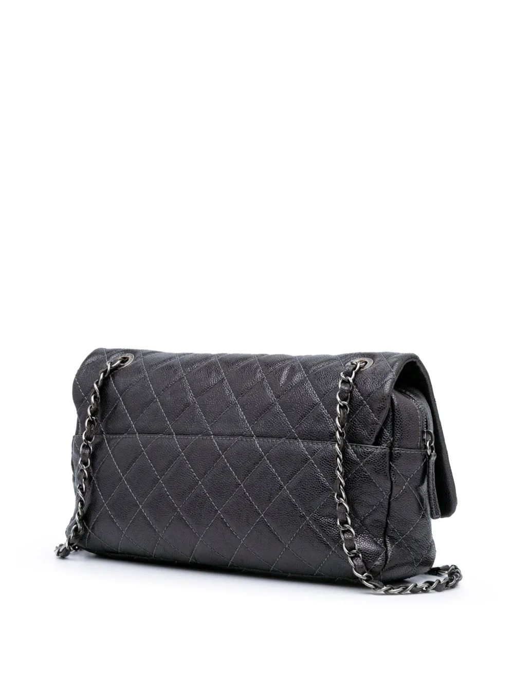 Pre-owned Chanel 2013-2014 Jumbo Quilted Caviar Easy Flap Bag Shoulder Bag In Purple