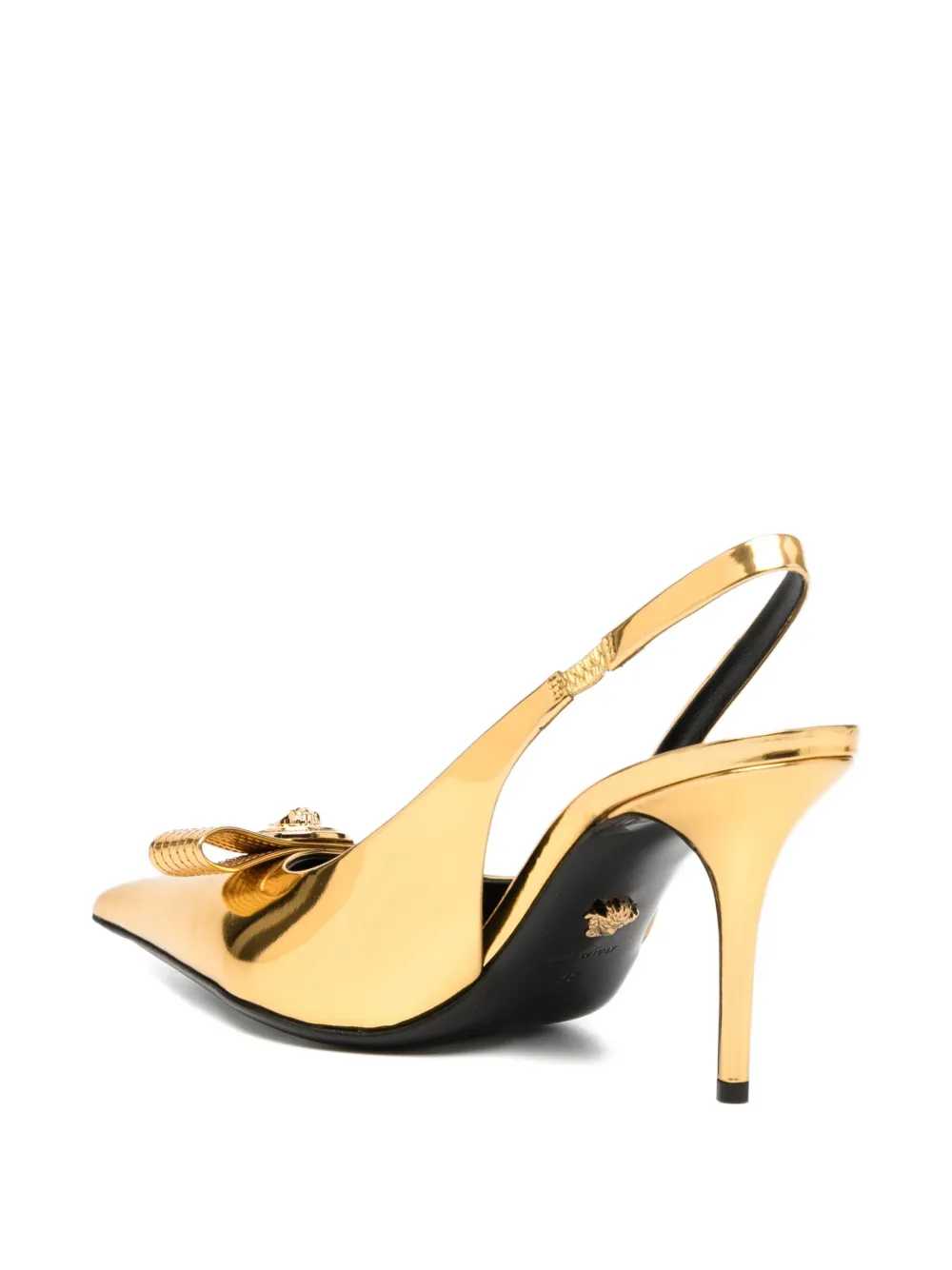 Versace Medusa Bow Metallic Pointed Toe Slingback Pump In Yellow