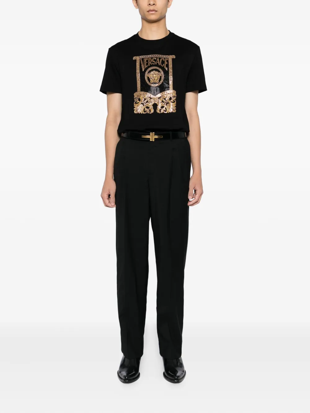 Versace crystal-embellishment T-shirt Zwart
