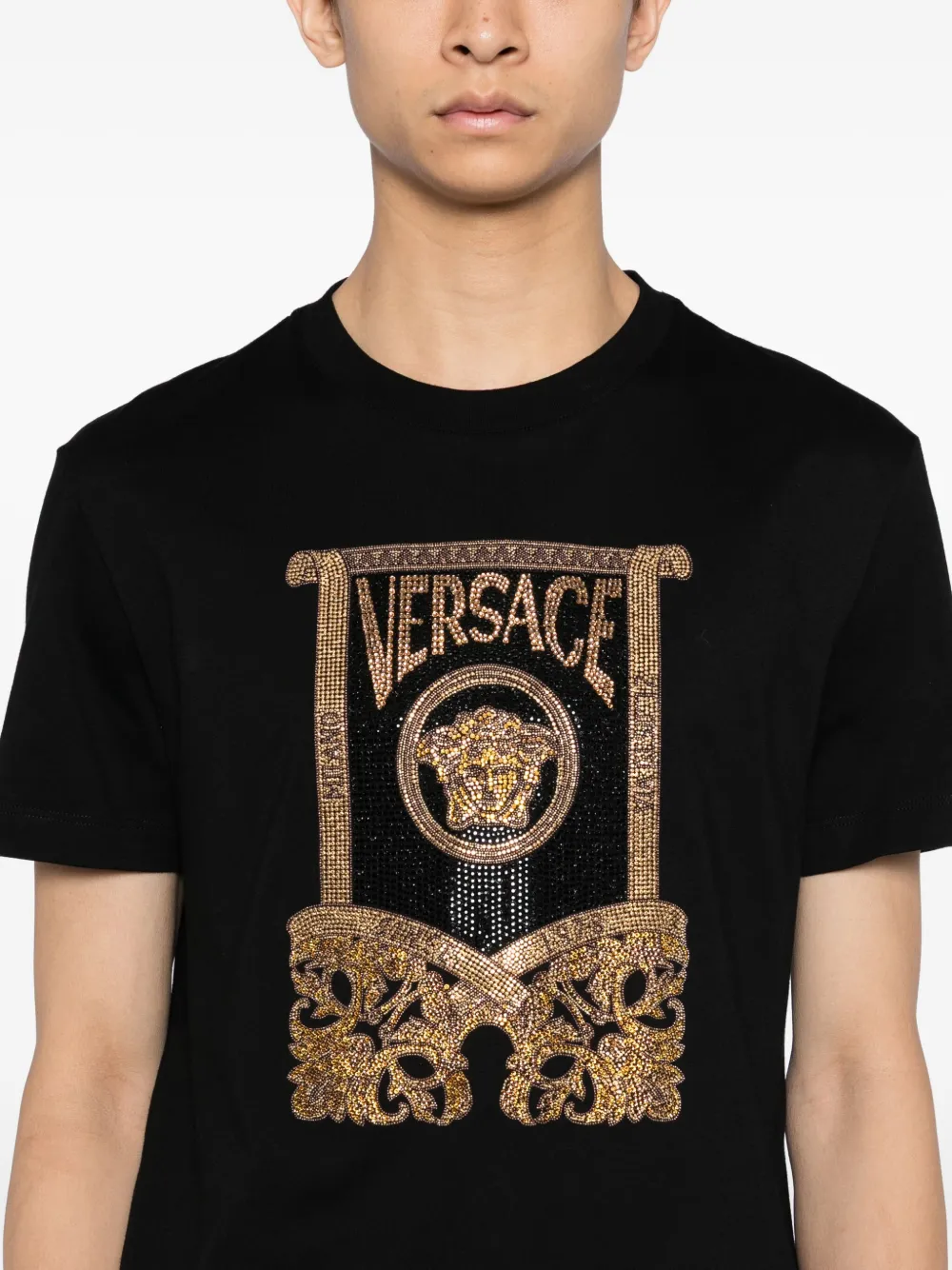 Versace crystal-embellishment T-shirt Zwart