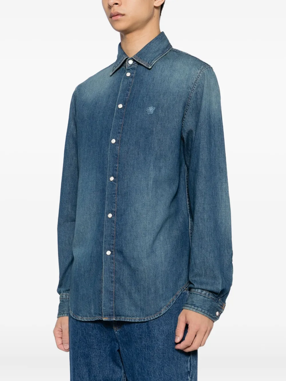 Versace embroidered-logo shirt Blauw