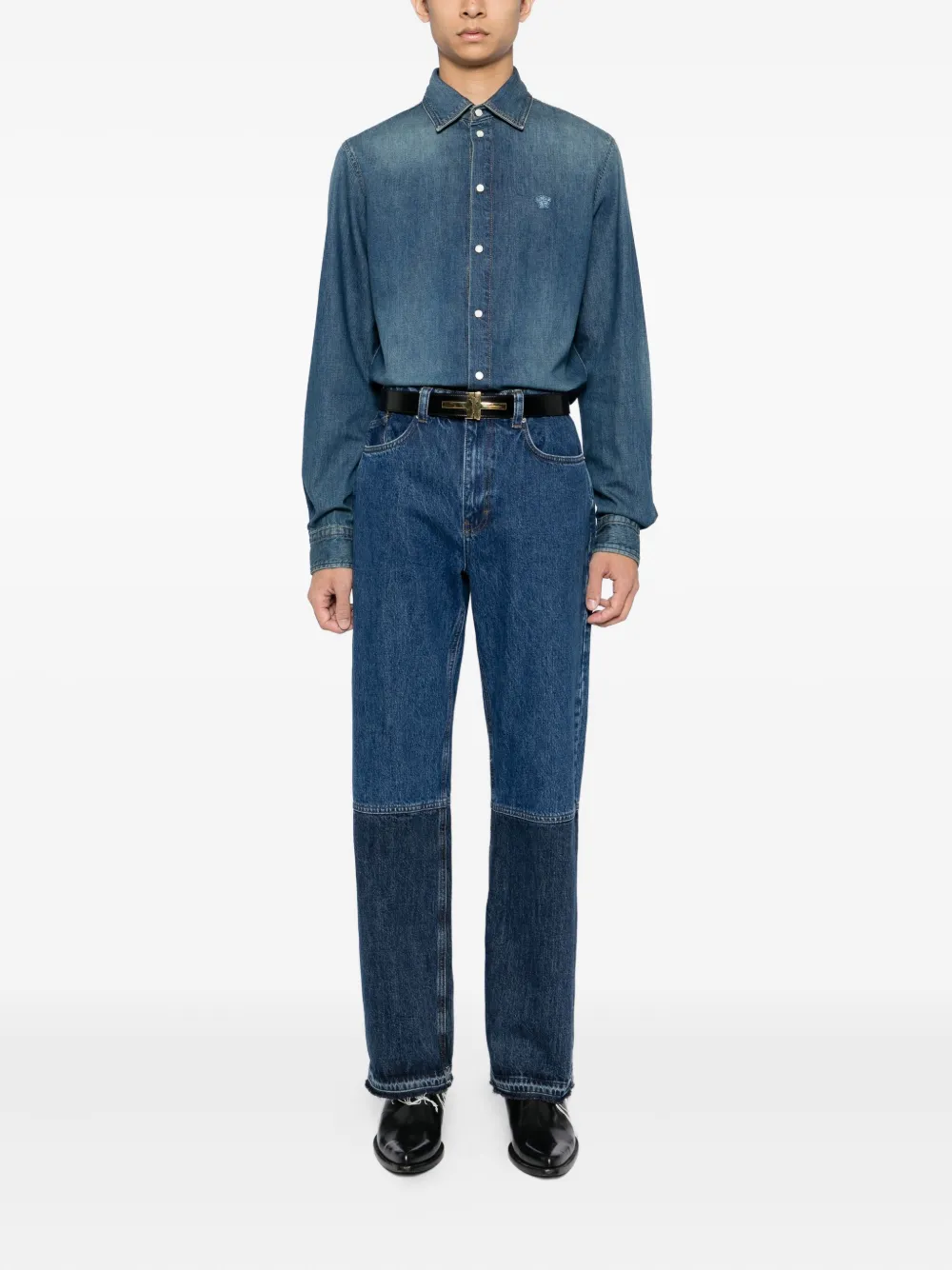 Versace embroidered-logo shirt Blauw