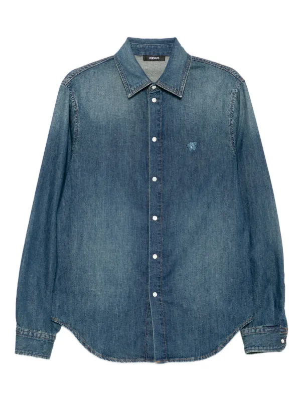 Versace Embroidered-logo Shirt in Blue