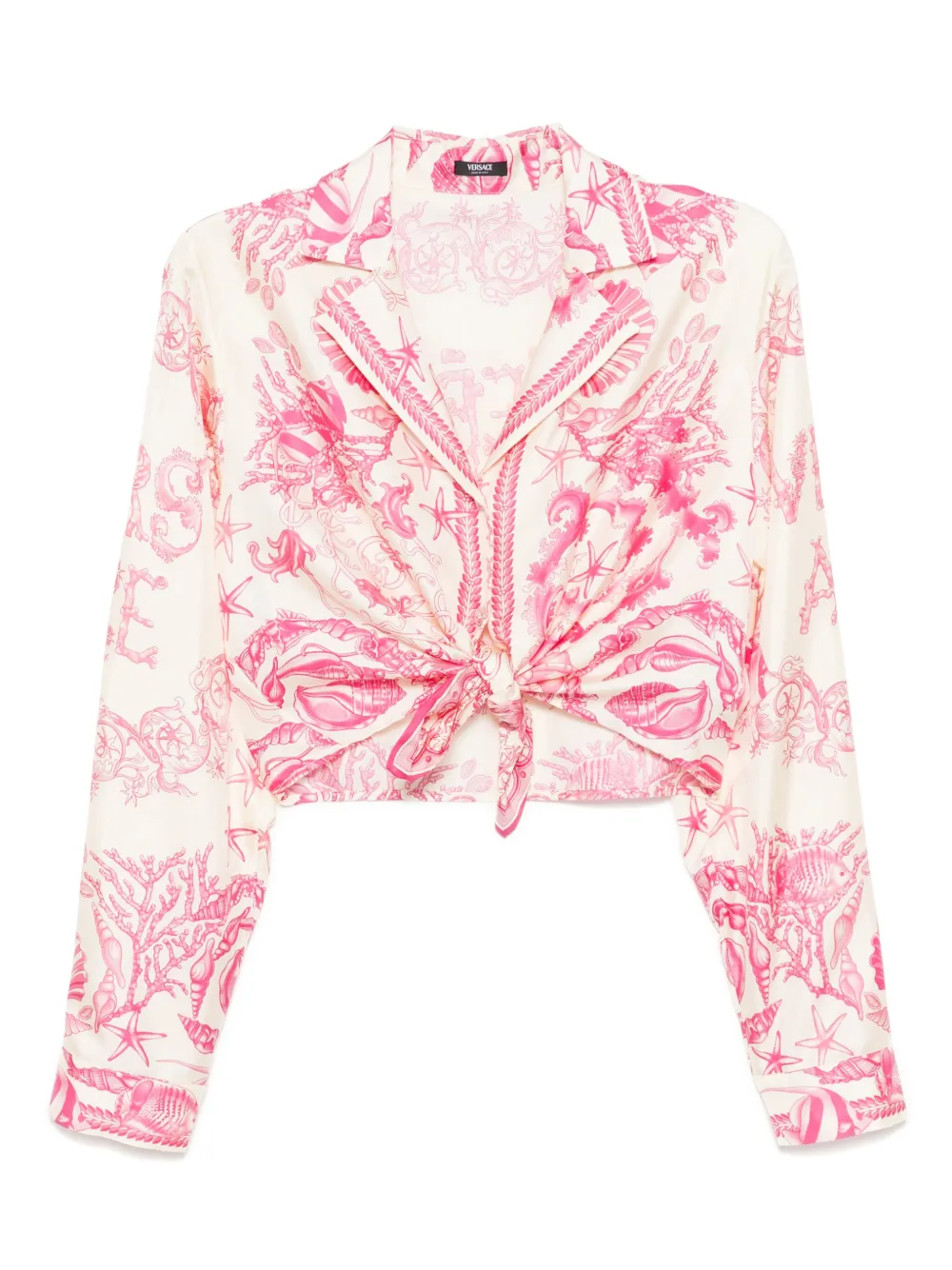 Versace Underwater Barocco geknoopte cropped blouse Roze