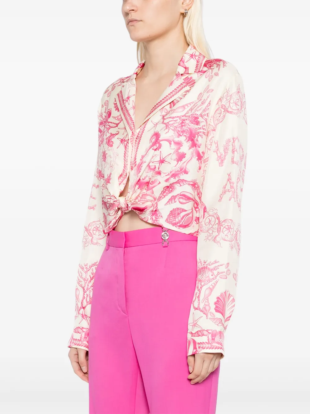 Versace Underwater Barocco geknoopte cropped blouse Roze