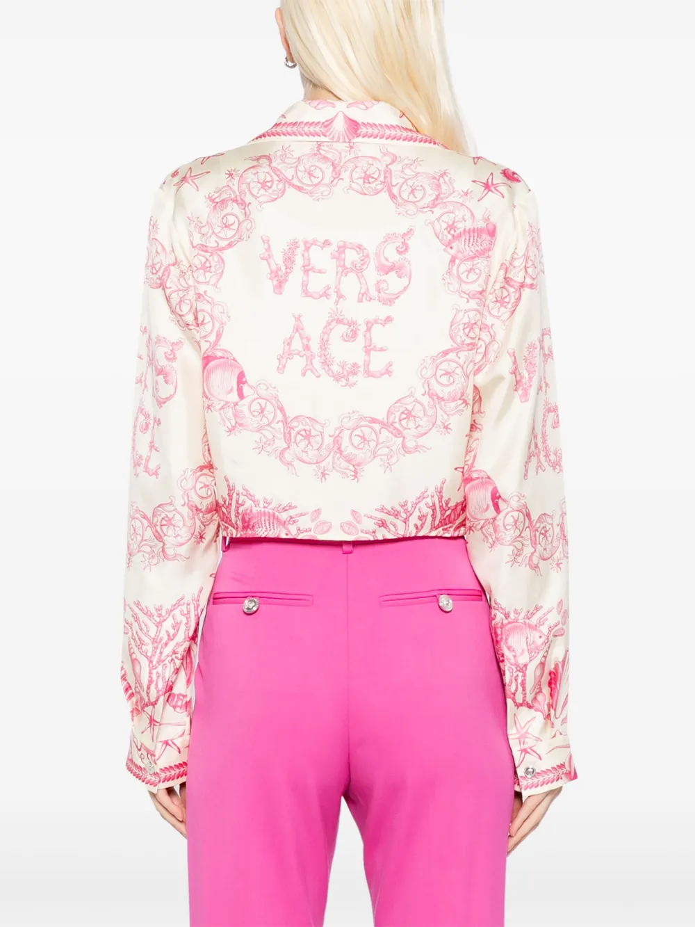 Versace Underwater Barocco geknoopte cropped blouse Roze