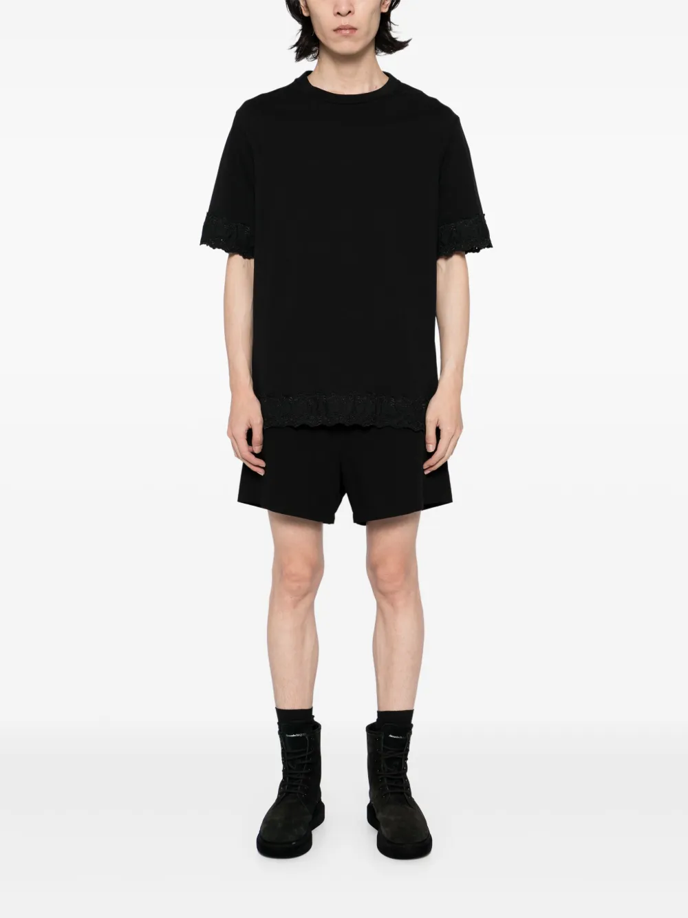 Yohji Yamamoto Shorts met verlaagd kruis - Zwart