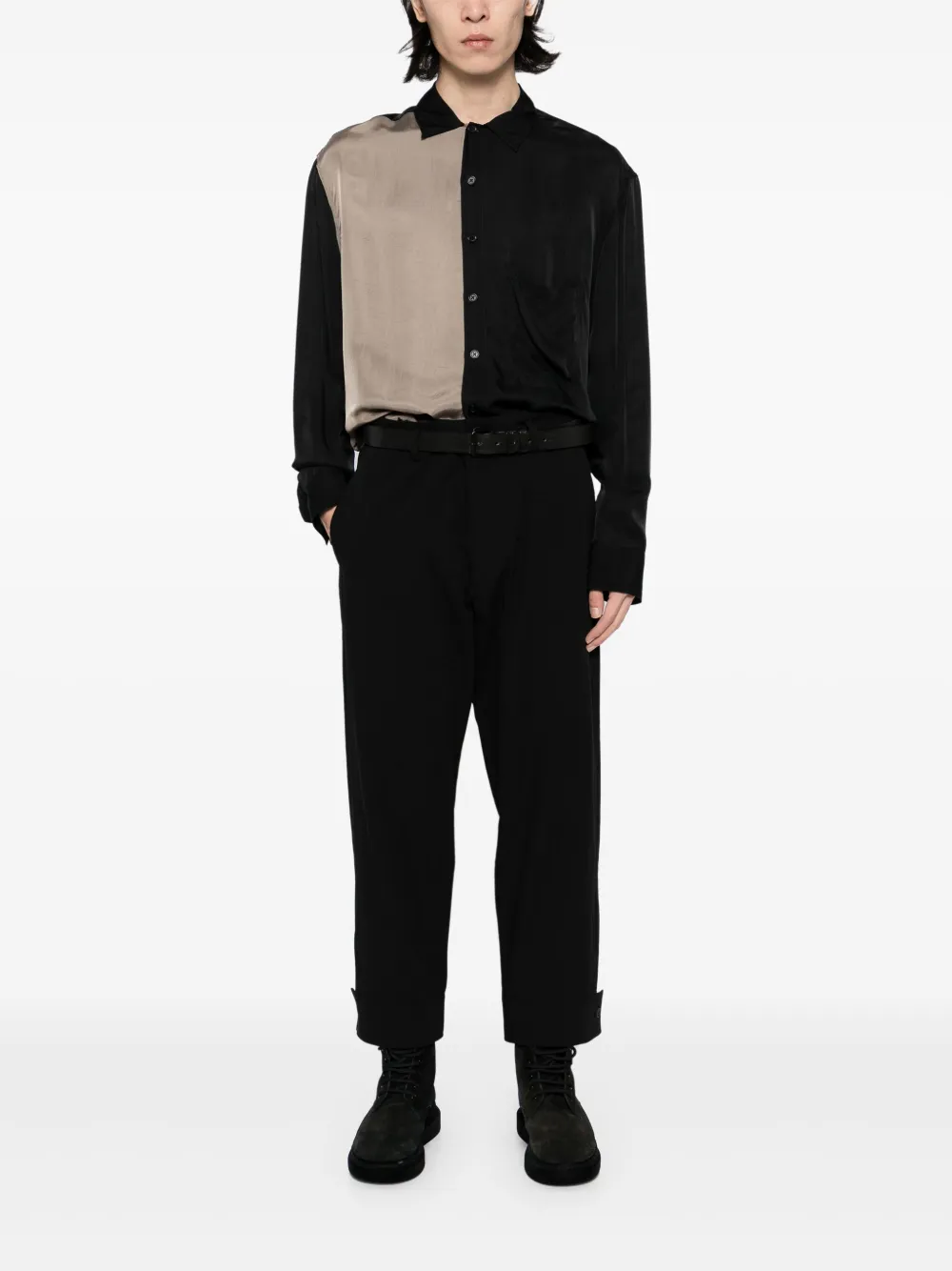 Yohji Yamamoto Canvas broek met ceintuur afwerking - Zwart