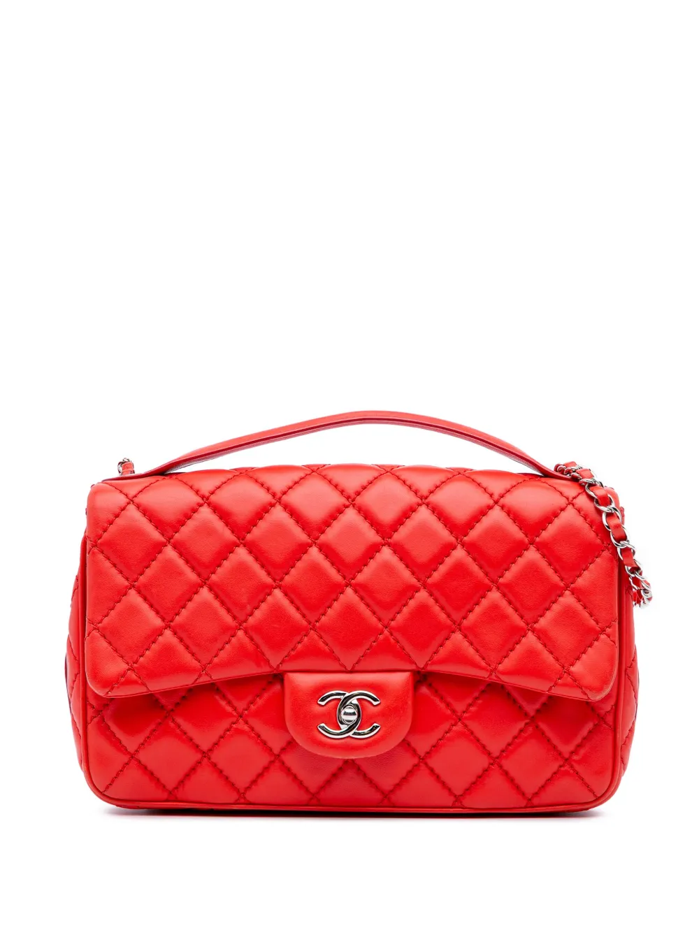 CHANEL Pre-Owned 2014-2015 ジャンボ ラムスキン イージー キャリー フラップ サッチェルバッグ - レッド CHANEL Pre-Owned 2014-2015 ジャンボ ラムスキン イージー キャリー フラップ サッチェルバッグ - レッド