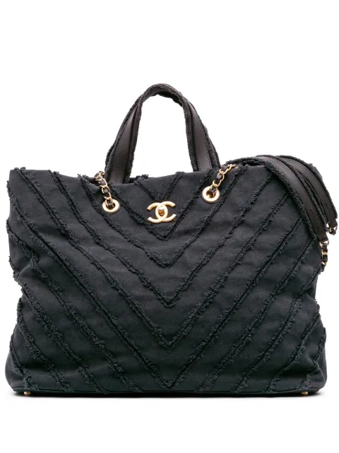 CHANEL Pre-Owned 2016-2017 Chevron Canvas Cuba Patchwork Shopper Tote satchel