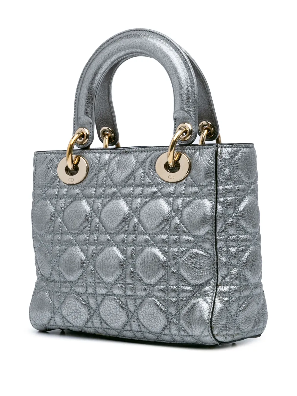 Pre-owned Dior 2017 Small Metallic Grained Calfskin Cannage Supple Lady Satchel