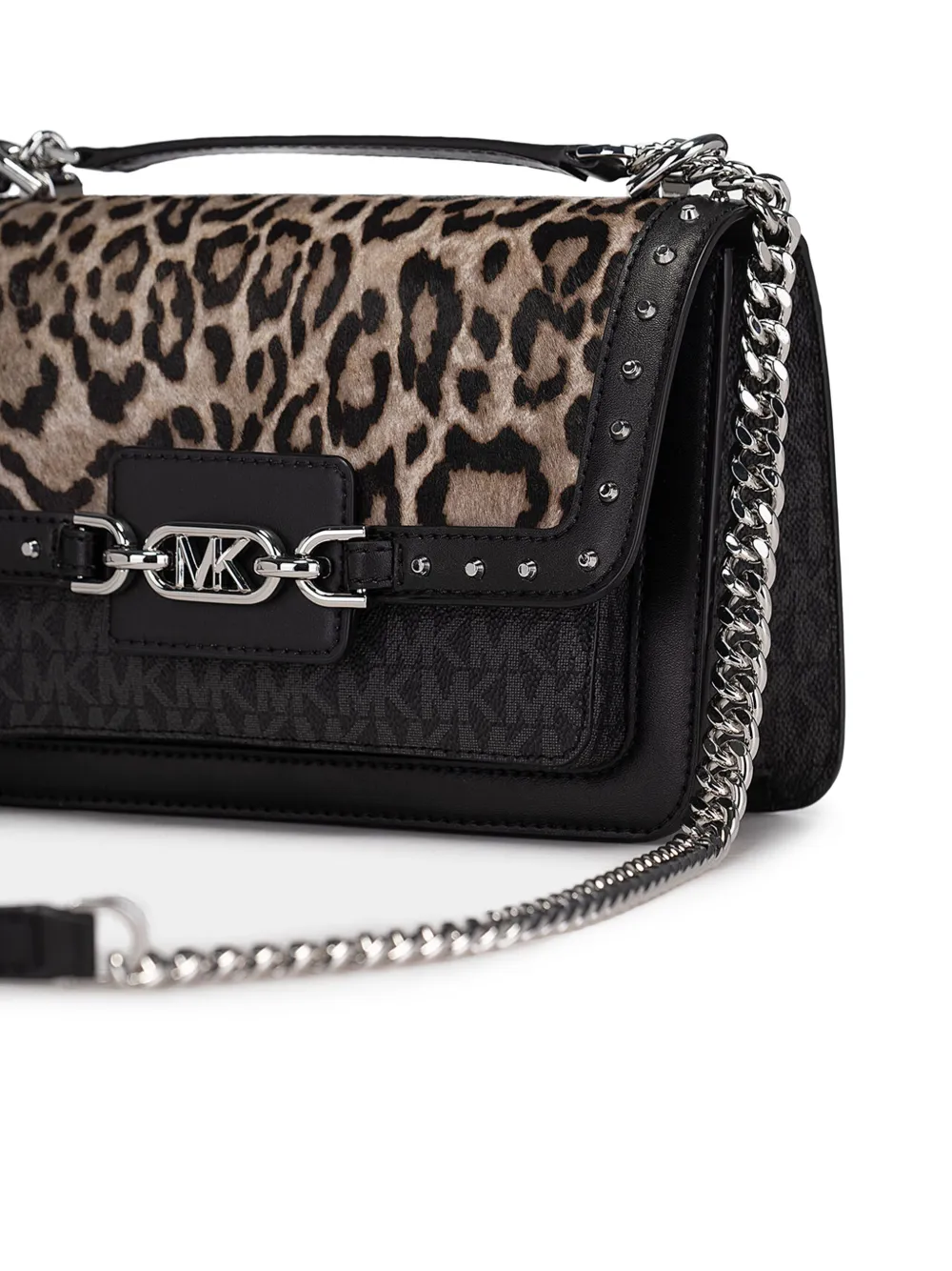 Michael Kors panelled leopard-print shoulder bag Zwart