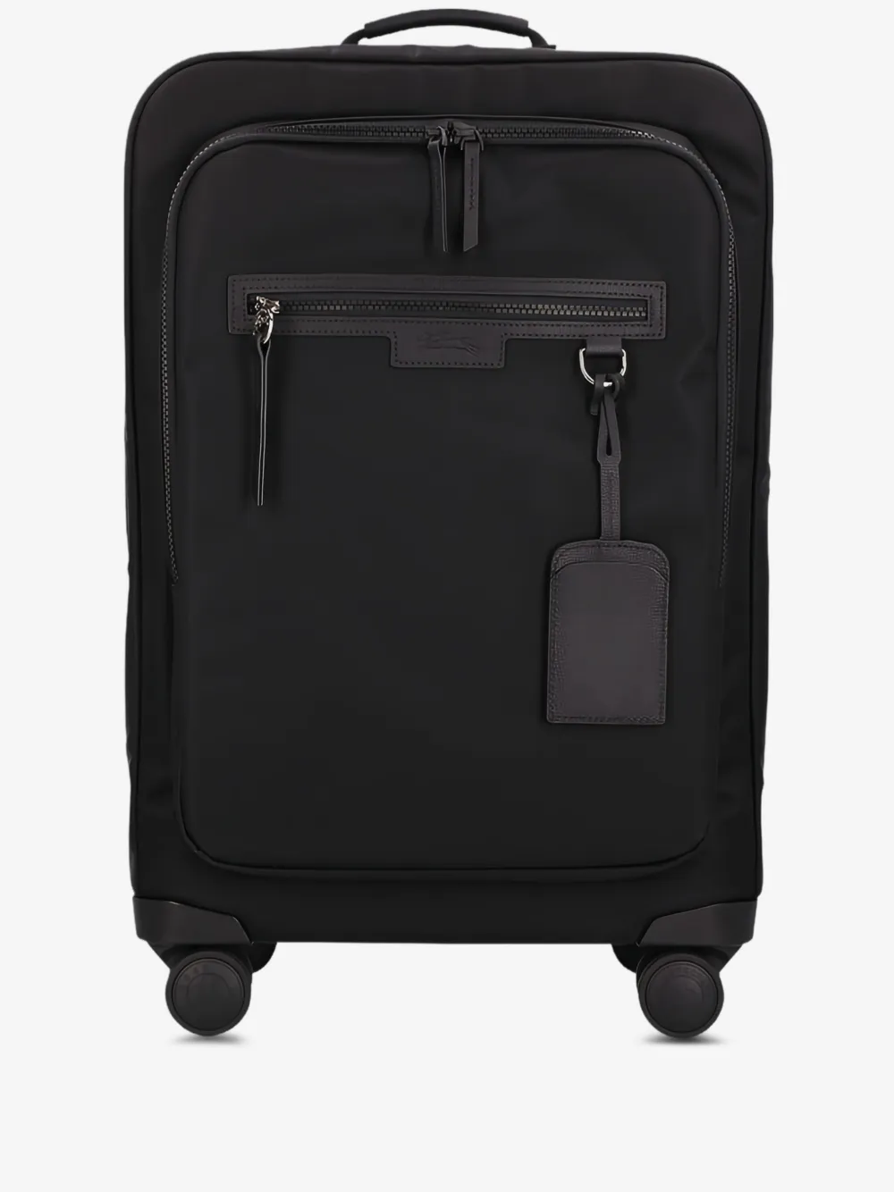 Longchamp 皮质边饰滚轮行李箱 | 黑色 | Image 1