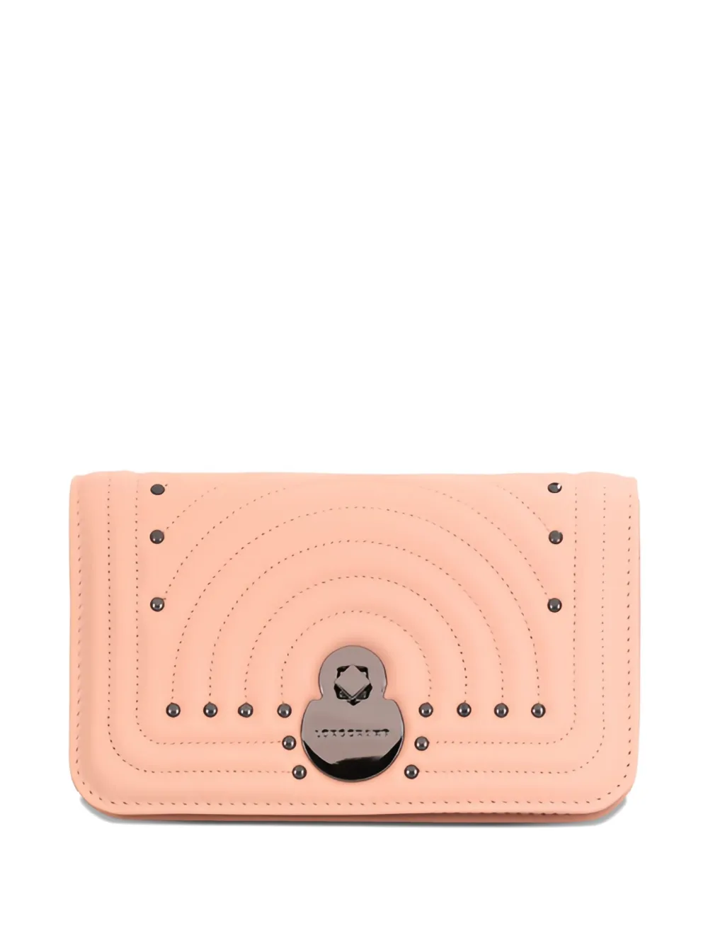 Longchamp quilted stud-embellished wallet on chain Roze
