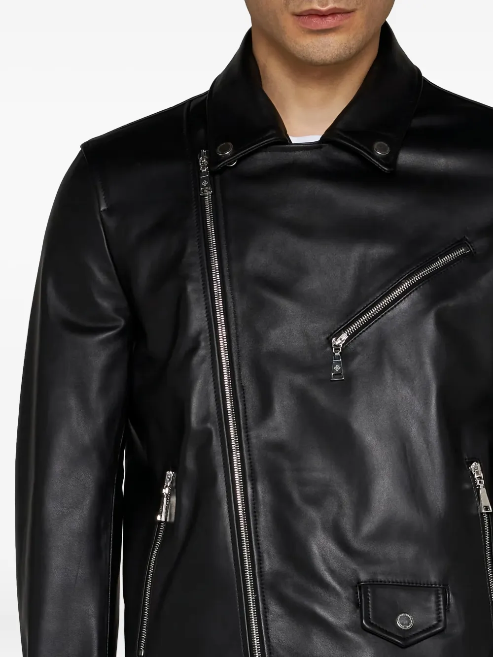 Tagliatore Leren jack met asymmetrische rits Zwart