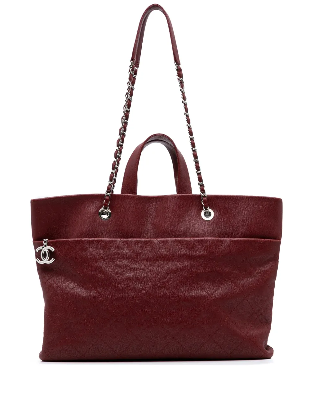 CHANEL Pre-Owned 2014-2015 CC Quilted Caviar Tote satchel | Red | Image 1
