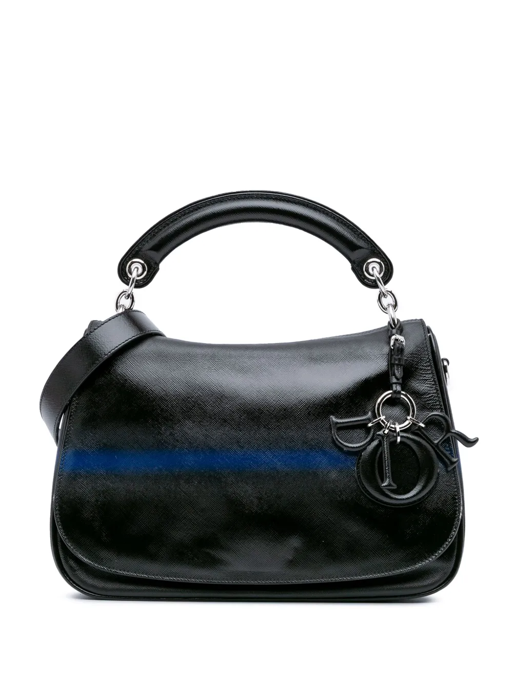 Christian Dior Pre-Owned 2015 グレインカーフ ストライプ デューン フラップ サッチェルバッグ - ブラック Christian Dior Pre-Owned 2015 グレインカーフ ストライプ デューン フラップ サッチェルバッグ - ブラック