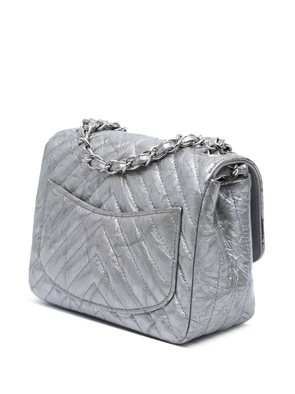 CHANEL Pre-Owned 2019 Mini Square Classic Chevron Metallic Crumpled Patent  Single Flap Crossbody Bag Silver FARFETCH PH
